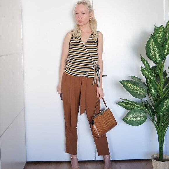 William B Striped Sleeveless Wrap Side Tie Top - Picture 4 of 7